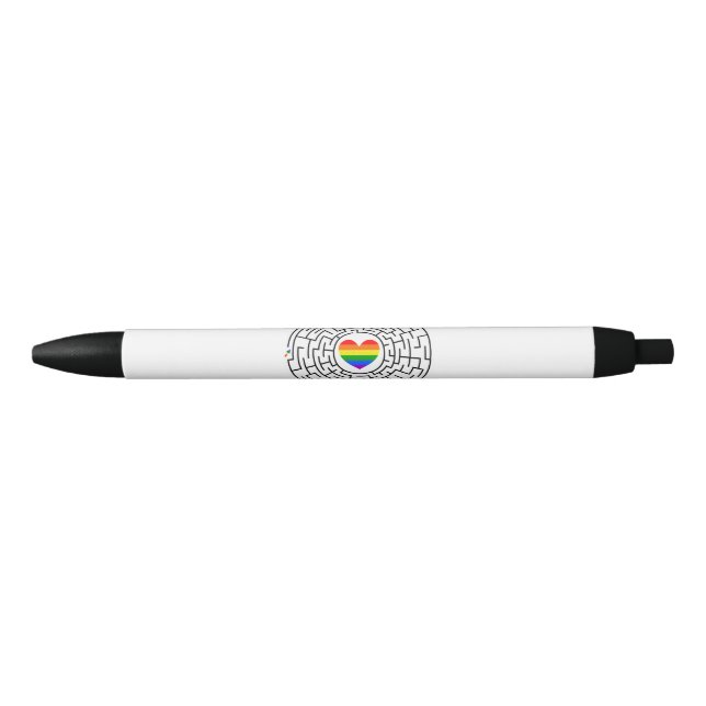 SlipperyJoe's maze encircles rainbow heart arrow m Black Ink Pen (Front)