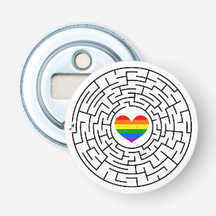 SlipperyJoe's maze encircles rainbow heart arrow m Bottle Opener
