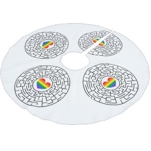 SlipperyJoe's maze encircles rainbow heart arrow m Brushed Polyester Tree Skirt