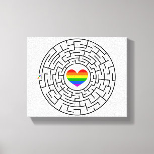 SlipperyJoe's maze encircles rainbow heart arrow m Canvas Print