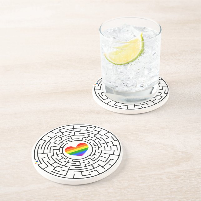 SlipperyJoe's maze encircles rainbow heart arrow m Coaster (Side)