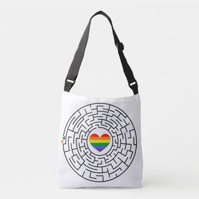 SlipperyJoe's maze encircles rainbow heart arrow m Crossbody Bag (Front)