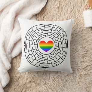 SlipperyJoe's maze encircles rainbow heart arrow m Cushion