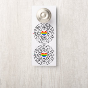 SlipperyJoe's maze encircles rainbow heart arrow m Door Hanger