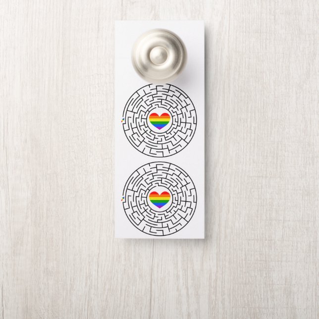 SlipperyJoe's maze encircles rainbow heart arrow m Door Hanger (On Knob)