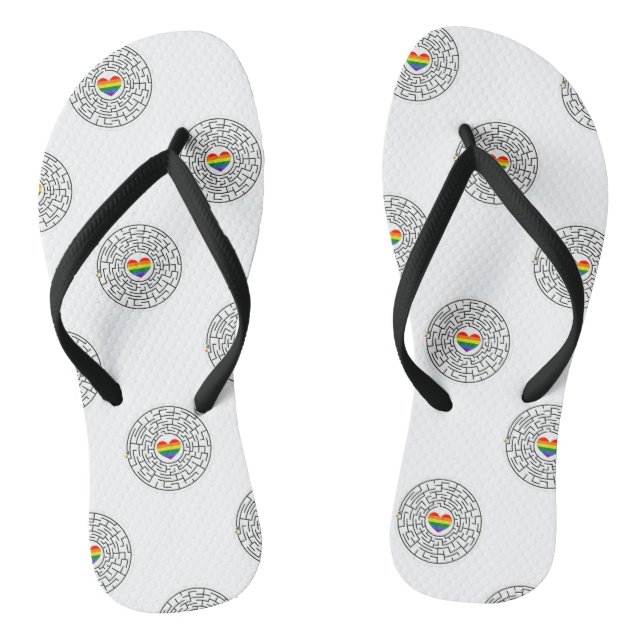 SlipperyJoe's maze encircles rainbow heart arrow m Flip Flops (Footbed)