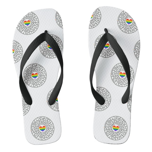 SlipperyJoe's maze encircles rainbow heart arrow m Flip Flops (Footbed)