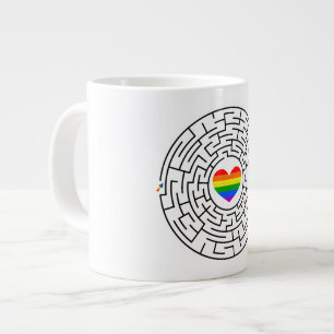 SlipperyJoe's maze encircles rainbow heart arrow m Large Coffee Mug