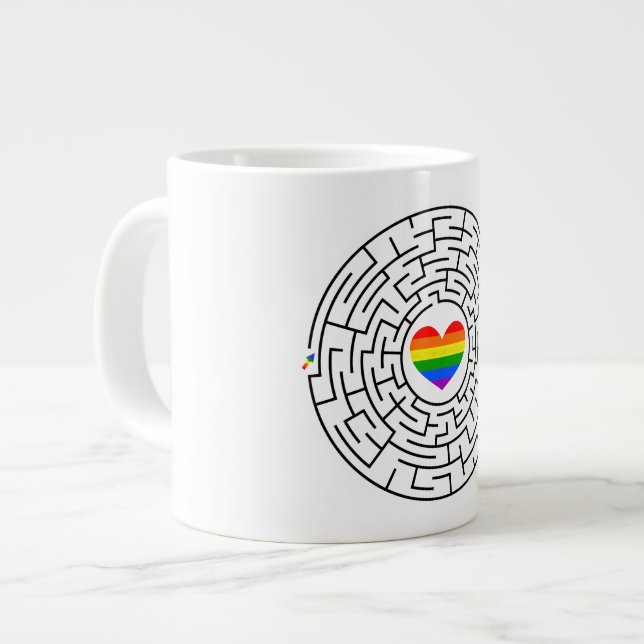 SlipperyJoe's maze encircles rainbow heart arrow m Large Coffee Mug (Front Left)