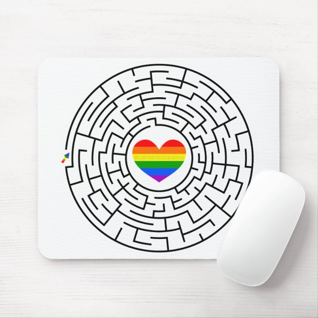 SlipperyJoe's maze encircles rainbow heart arrow m Mouse Mat (With Mouse)