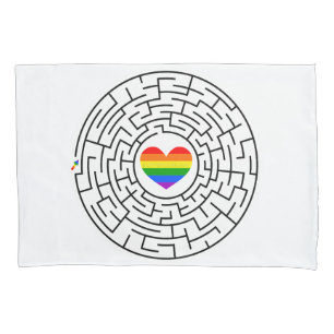 SlipperyJoe's maze encircles rainbow heart arrow m Pillowcase