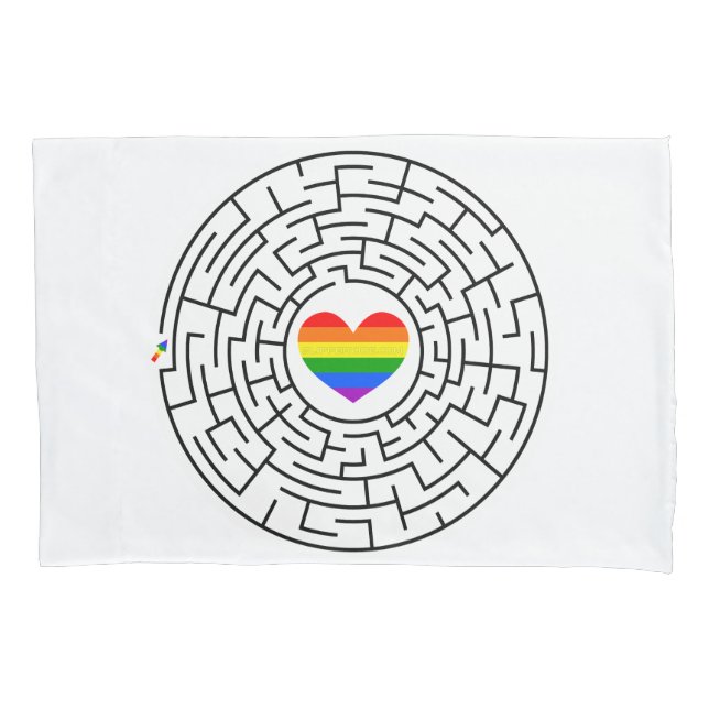 SlipperyJoe's maze encircles rainbow heart arrow m Pillowcase (Front)
