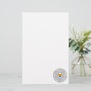 SlipperyJoe's maze encircles rainbow heart arrow m Stationery