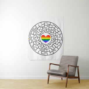 SlipperyJoe's maze encircles rainbow heart arrow m Tapestry