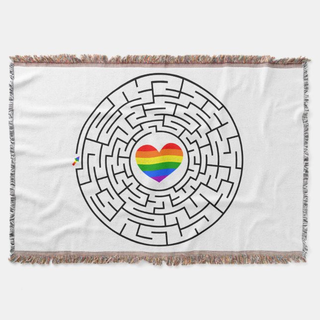 SlipperyJoe's maze encircles rainbow heart arrow m Throw Blanket (Front)