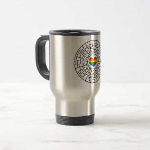 SlipperyJoe's maze encircles rainbow heart arrow m Travel Mug