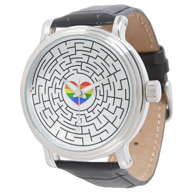 SlipperyJoe's maze encircles rainbow heart arrow m Watch (Angled)