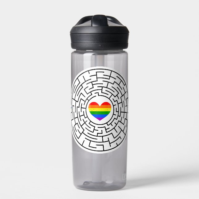 SlipperyJoe's maze encircles rainbow heart arrow m Water Bottle (Front)