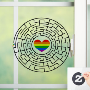 SlipperyJoe's maze encircles rainbow heart arrow m Window Cling