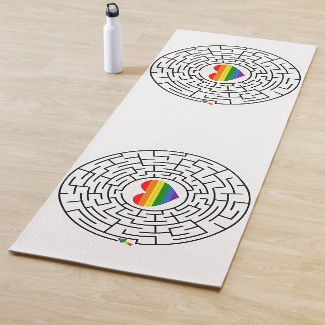 SlipperyJoe's maze encircles rainbow heart arrow m Yoga Mat (In Situ)