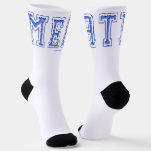 SlipperyJoe's meat vibrant large bold blue letters Socks