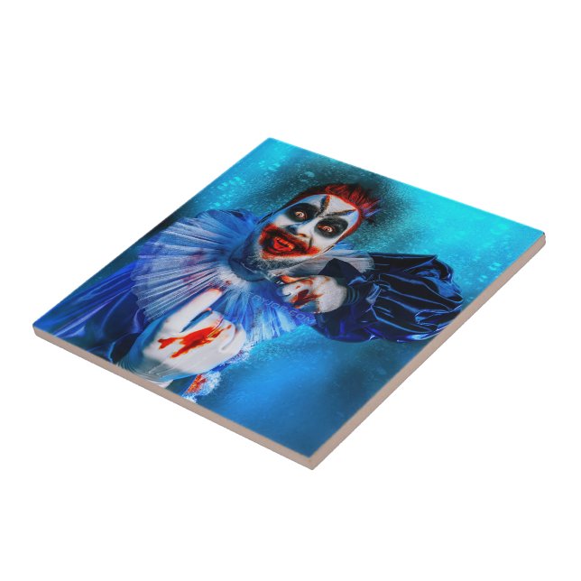 SlipperyJoe's menacing clown Happy Halloween red b Tile (Side)