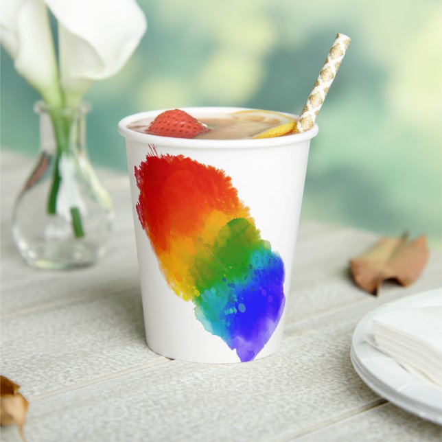 SlipperyJoe's modern pride splatter energy and col Paper Cups (Insitu)