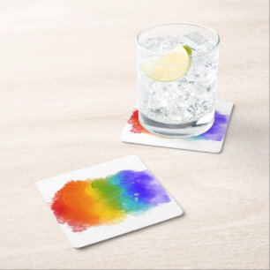 SlipperyJoe's modern pride splatter energy and col Square Paper Coaster
