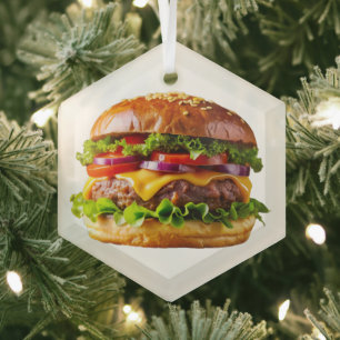 SlipperyJoe's mouthwatering cheeseburger crispy ba Glass Tree Decoration