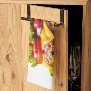 SlipperyJoe's mouthwatering cheeseburger crispy ba Tea Towel