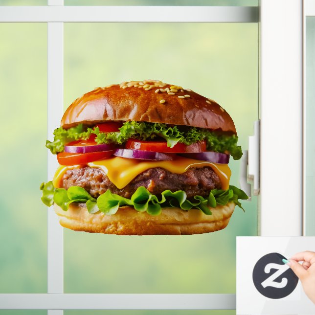 SlipperyJoe's mouthwatering cheeseburger crispy ba Window Cling (Home)