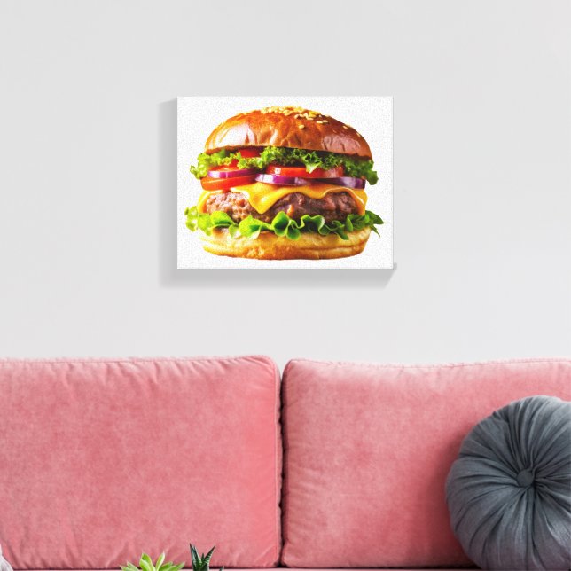 SlipperyJoe's mouthwatering stacked hamburger thic Canvas Print (Insitu(LivingRoom))