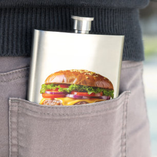 SlipperyJoe's mouthwatering stacked hamburger thic Hip Flask