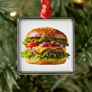 SlipperyJoe's mouthwatering stacked hamburger thic Metal Tree Decoration