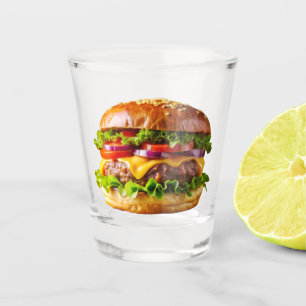SlipperyJoe's mouthwatering stacked hamburger thic Shot Glass