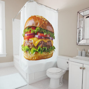 SlipperyJoe's mouthwatering stacked hamburger thic Shower Curtain