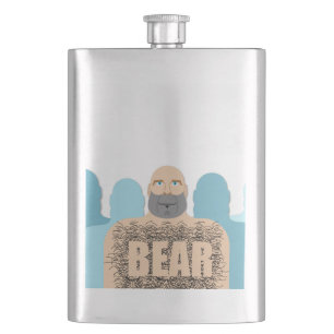 SlipperyJoe's muscular bald bear man stylised cart Hip Flask