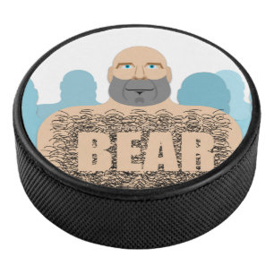 SlipperyJoe's muscular bald bear man stylised cart Hockey Puck