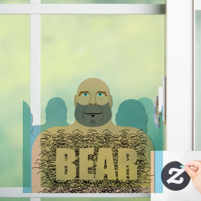 SlipperyJoe's muscular bald bear man stylised cart Window Cling (Home)