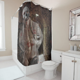 SlipperyJoe's muscular ghost stone dimly lit tunne Shower Curtain