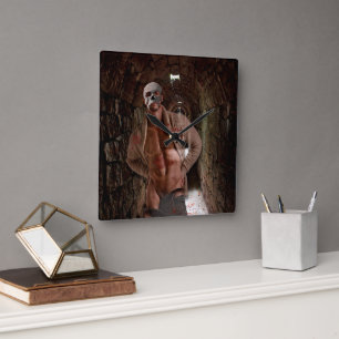 SlipperyJoe's muscular ghost stone tunnel Hallowee Square Wall Clock
