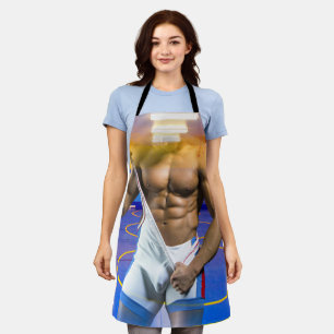 SlipperyJoe's muscular man bulge six-pack gym trai Apron
