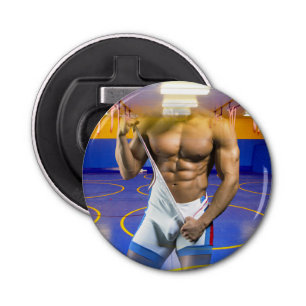 SlipperyJoe's muscular man bulge six-pack gym trai Bottle Opener