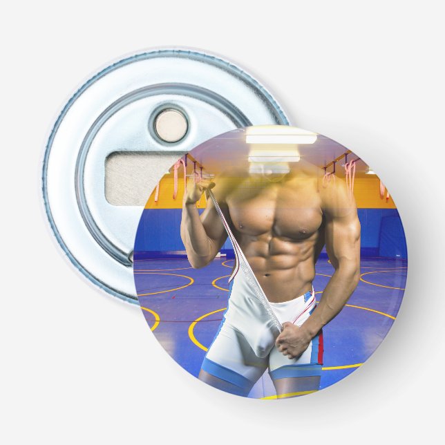 SlipperyJoe's muscular man bulge six-pack gym trai Bottle Opener (Front)