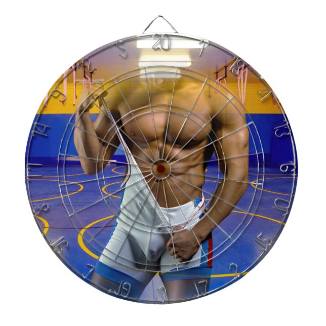 SlipperyJoe's muscular man bulge six-pack gym trai Dartboard (Front)