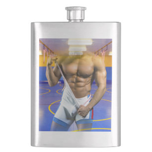 SlipperyJoe's muscular man bulge six-pack gym trai Hip Flask