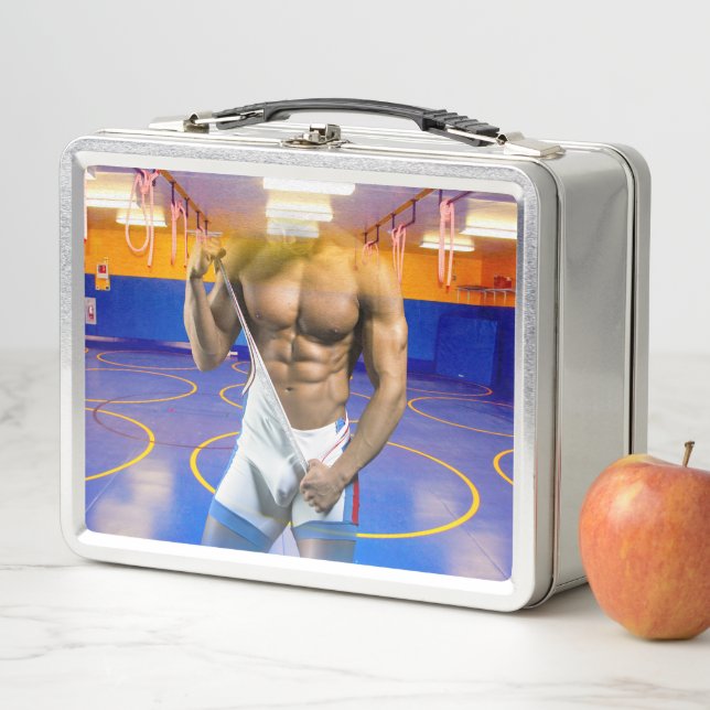 SlipperyJoe's muscular man bulge six-pack gym trai Metal Lunch Box (In Situ)