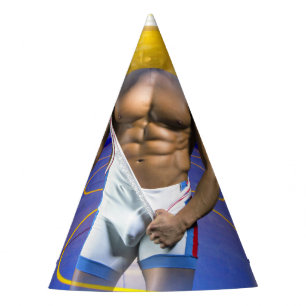 SlipperyJoe's muscular man bulge six-pack gym trai Party Hat