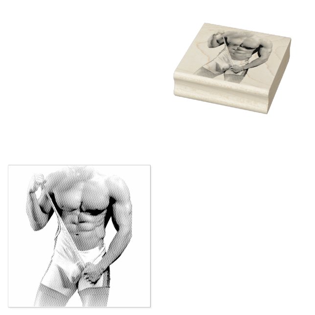 SlipperyJoe's muscular man bulge six-pack gym trai Rubber Stamp (Stamped)