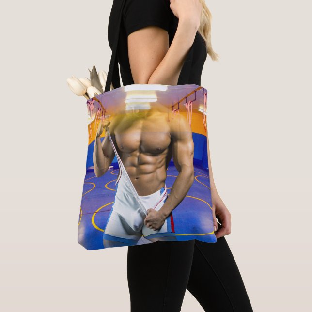 SlipperyJoe's muscular man bulge six-pack gym trai Tote Bag (Close Up)